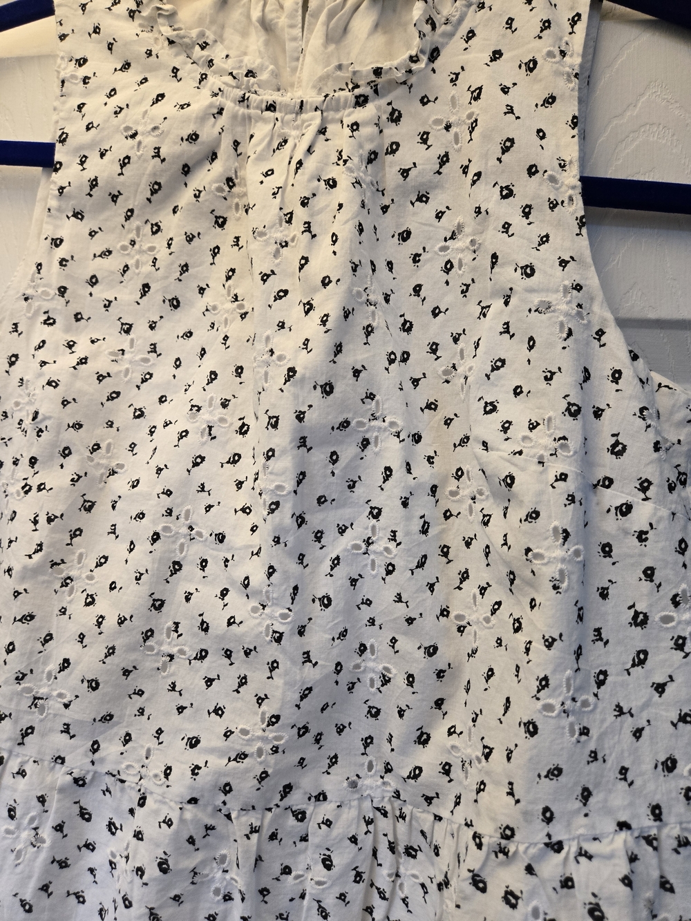 NWOT LOFT White & Blue Floral Eyelet Sleeveless Peplum Top